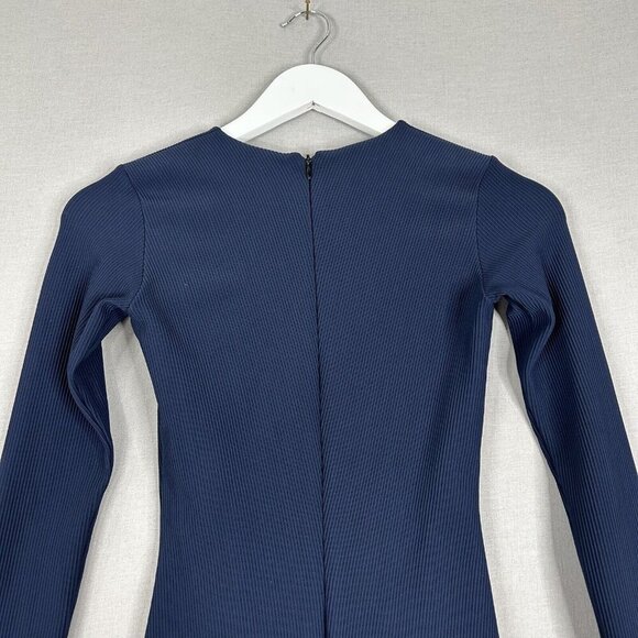 Nadia Tarr Women Dress Extra Small Blue Ribbed Scuba Midi Fitted Sculpt Cocktail - Picture 10 of 14